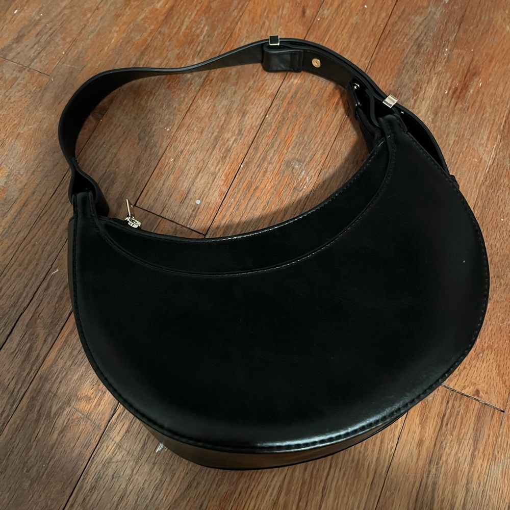 Abercrombie & Fitch Black Mini Bag with Crescent Shape and Textured Fabric